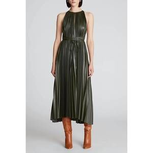 Halston Heritage | Dresses | New Halston Heritage Noah Dress In Pleated  Leather In Forrest | Poshmark